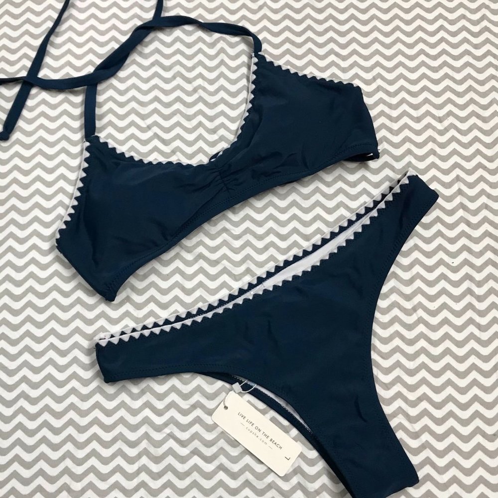 NWT Cupshe navy w/white crochet trim, size L